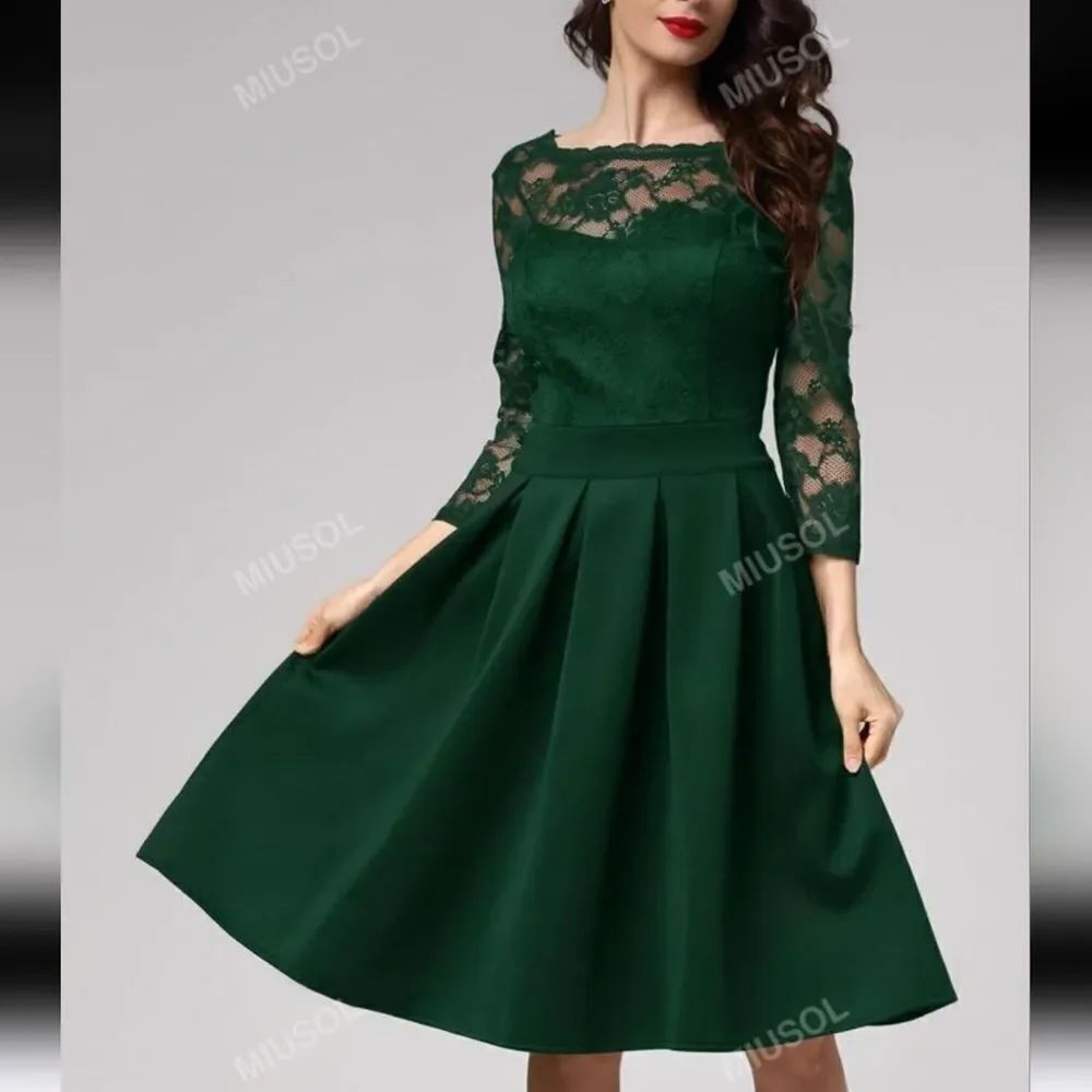 Miusol Evergreen Lace and Knit Dressy Dress. Quiet Elegance,  Lacey